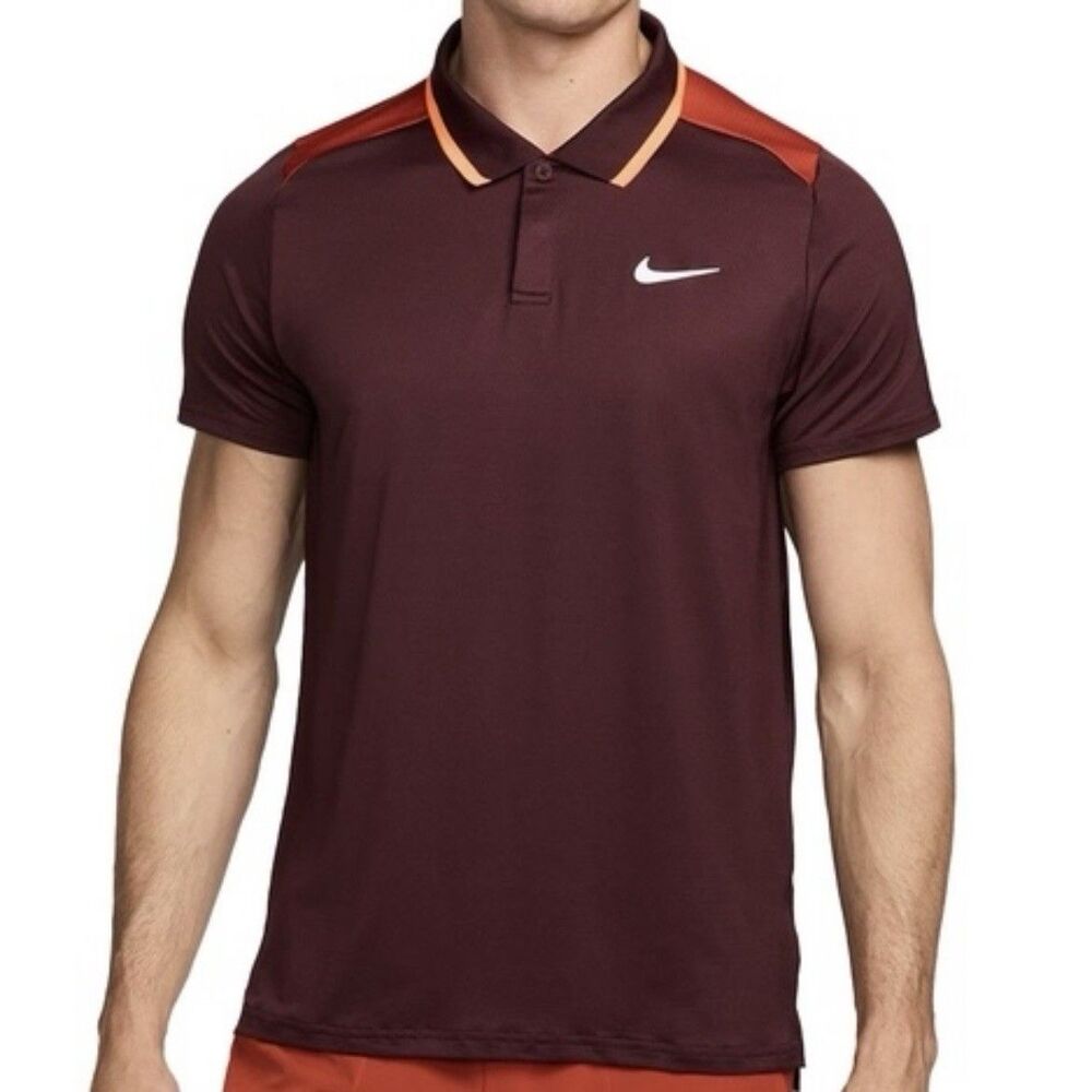 Nike Court Dri-FIT Advantage Men’s Size L Burgundy Crush Orange Tennis Polo